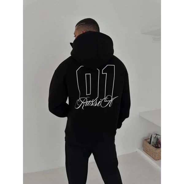 Samuray Ninja Çift Kapşonlu ZIP Fermuarlı Kanguru Çepli Tam Fermuarlı Hoodie ön ve Arka Baskılı Maske Detaylı Swetshirt - Siyah