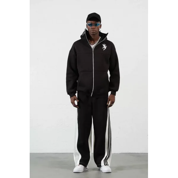 Samuray ZIP Fermuarlı Kapüşonlu Hırka - Siyah
