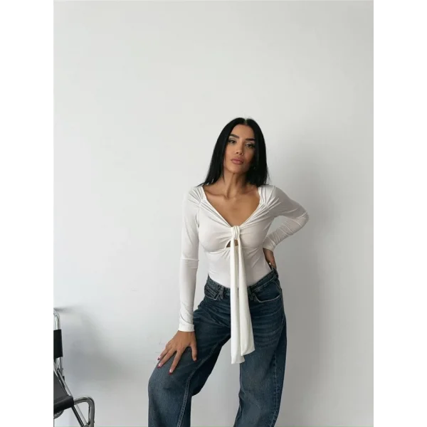 SANDY BODYSUİT ÖNDEN BAĞLAMA DETAYLI - Beyaz