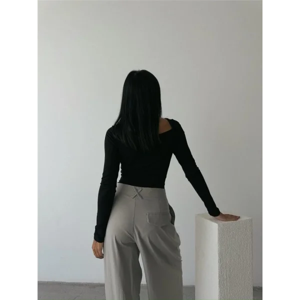 SANDY BODYSUİT ÖNDEN BAĞLAMA DETAYLI - Siyah