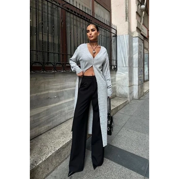 Sandy Düğmeli Uzun Hırka 5100-23