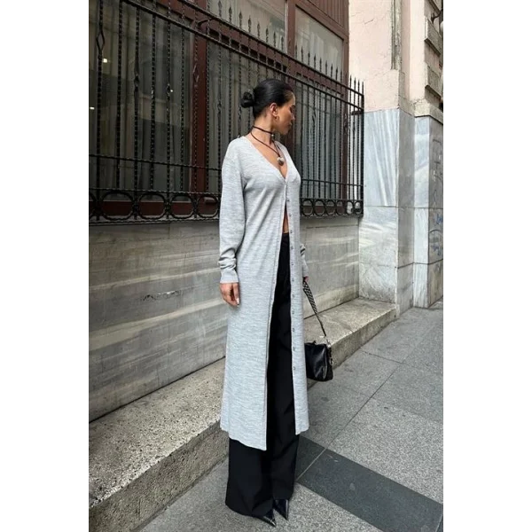 Sandy Düğmeli Uzun Hırka 5100-23