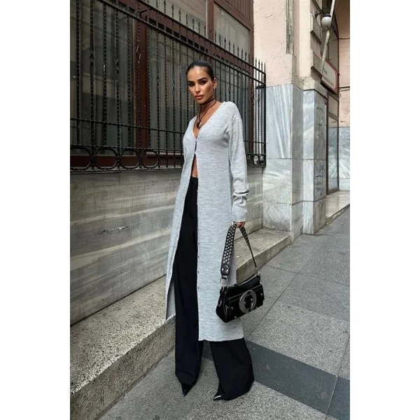 Sandy Düğmeli Uzun Hırka 5100-23