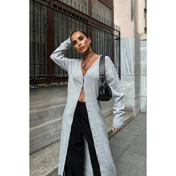 Sandy Düğmeli Uzun Hırka 5100-23