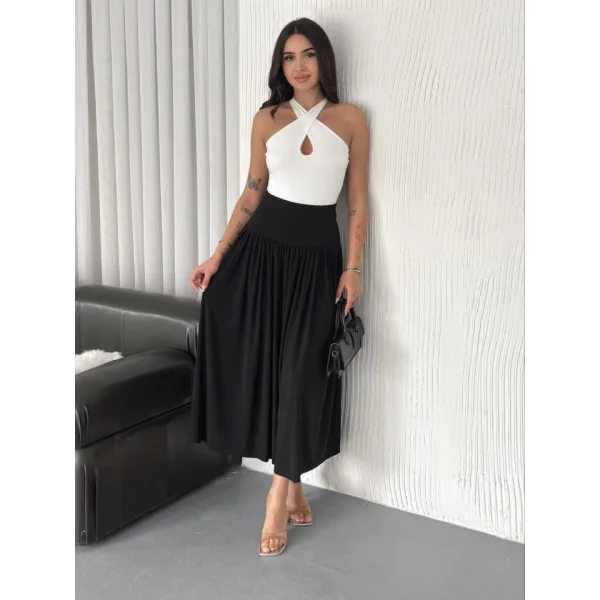 Sandy Uzun Yüksel Bel Etek - Siyah