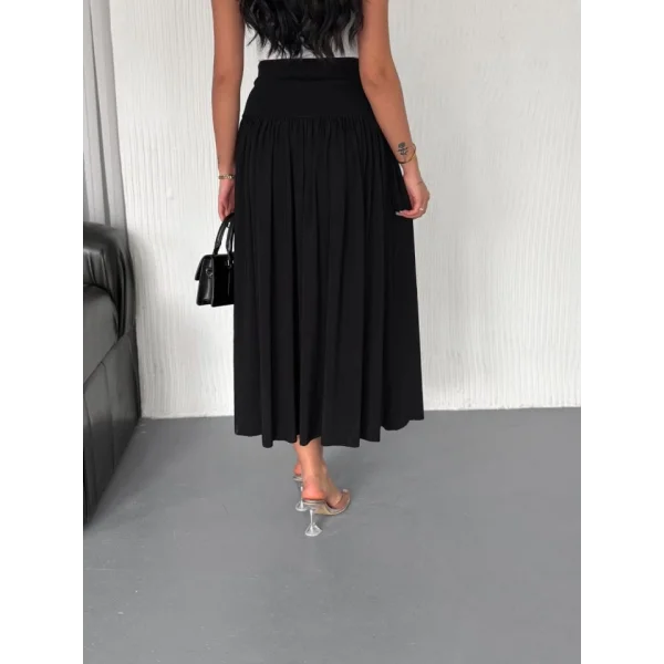 Sandy Uzun Yüksel Bel Etek - Siyah