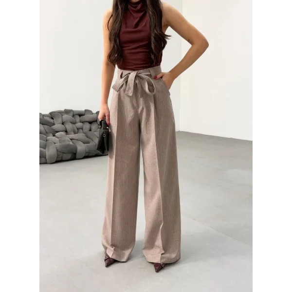 Sante Çi̇zgi̇li̇ Bel Kuşakli Palazzo Pantolon