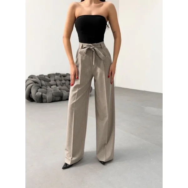 Sante Çi̇zgi̇li̇ Bel Kuşakli Palazzo Pantolon