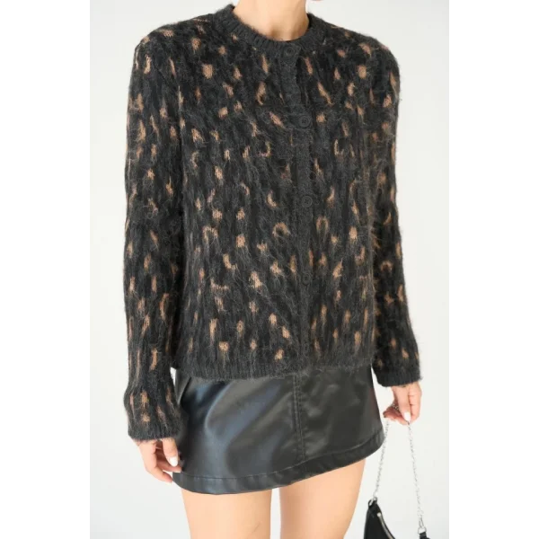 Şardonlu Triko Hırka  SiyahHardal