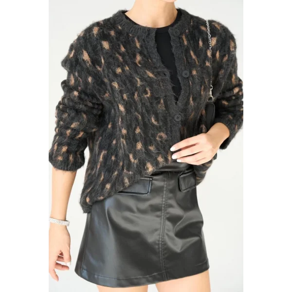 Şardonlu Triko Hırka  SiyahHardal