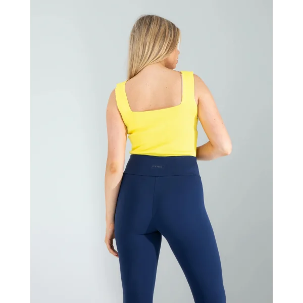 Sarı Kare Yaka Kalın Askı Triko Crop Bluz