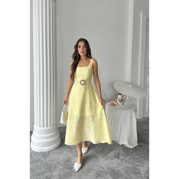 Sarı Kuplu Uzun Elbise