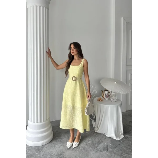 Sarı Kuplu Uzun Elbise