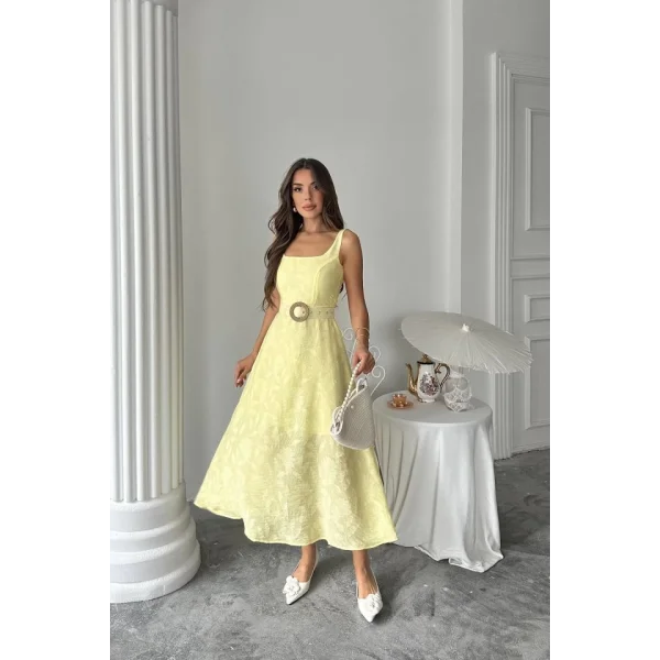 Sarı Kuplu Uzun Elbise