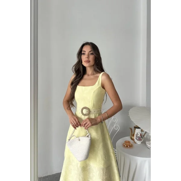 Sarı Kuplu Uzun Elbise