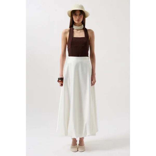 Saten Balon Detay Midi Etek