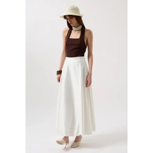 Saten Balon Detay Midi Etek