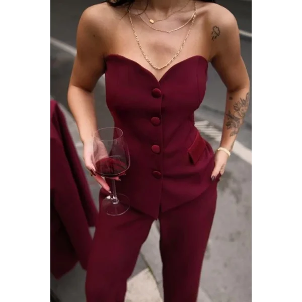 Saten Detaylı Büstiyer Pantolon Takım 10024