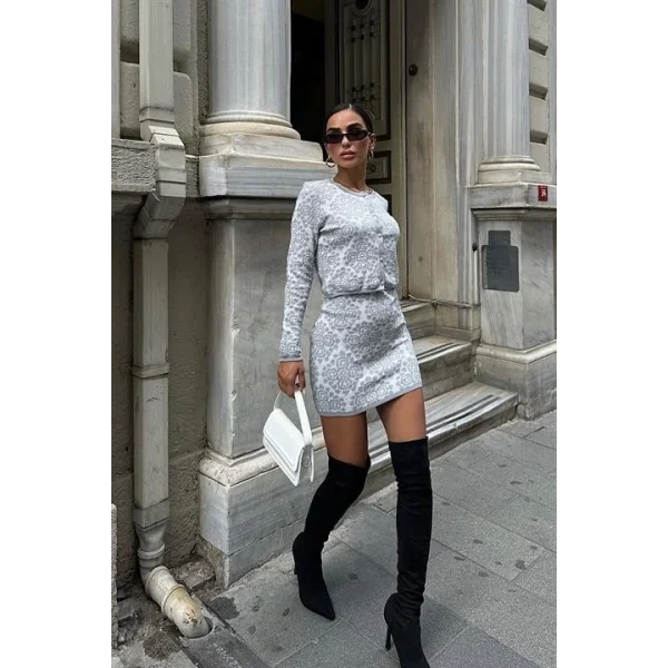 Scarllath Desenli Crop Etek Takım 9944