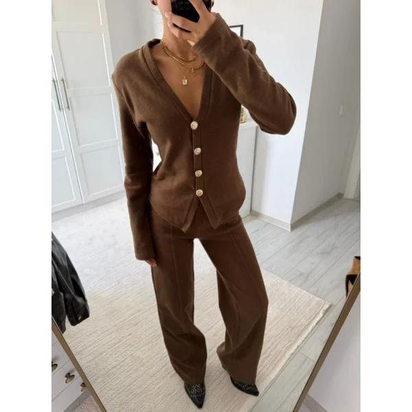 Selanik Kumaş Ön Düğmeli Ceket Çımalı PantolunTakım