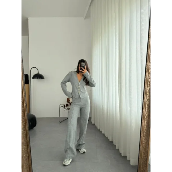 Selanik Kumaş Ön Düğmeli Ceket Çımalı PantolunTakım