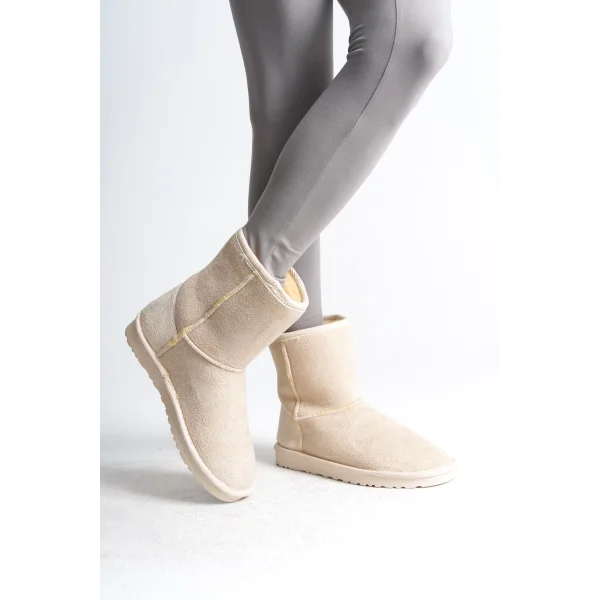 SELINA Bağcıksız Düz Taban İçi Kürklü Süet Kadın Bot  SKT - Krem