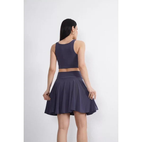 Sendy Kumaş Bisiklet Yaka Crop Şortlu Etek ikili Takım - Antrasit