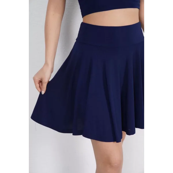 Sendy Kumaş Bisiklet Yaka Crop Şortlu Etek ikili Takım - Lacivert