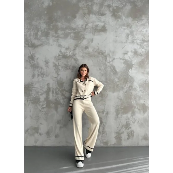 Şerit Detaylı Hırka Pantolon İkili Takım