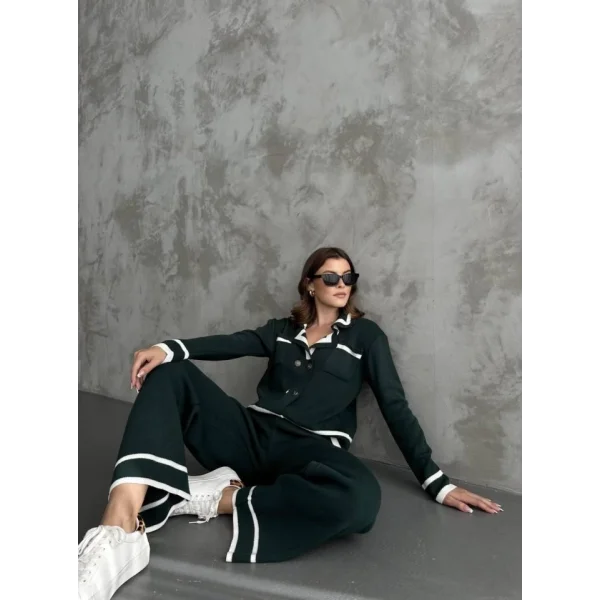 Şerit Detaylı Hırka Pantolon İkili Takım