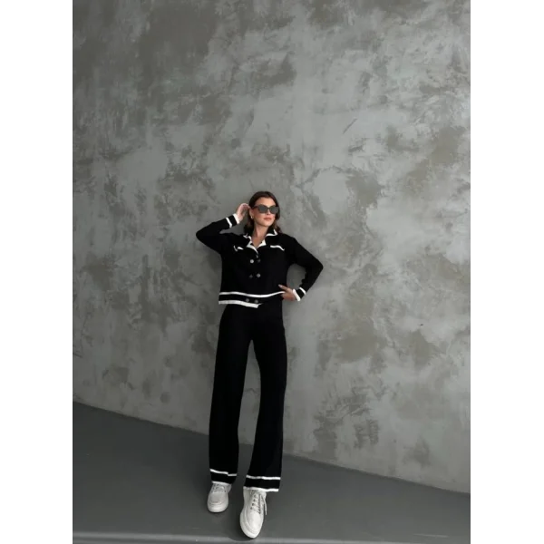 Şerit Detaylı Hırka Pantolon İkili Takım