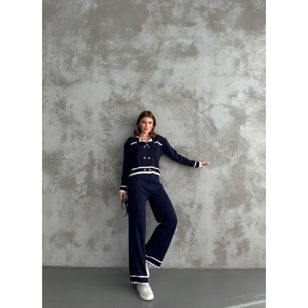 Şerit Detaylı Hırka Pantolon İkili Takım