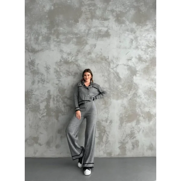 Şerit Detaylı Hırka Pantolon İkili Takım