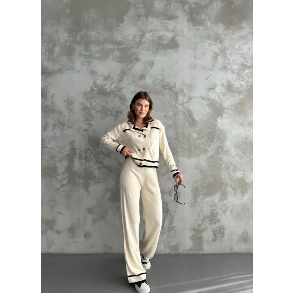 Şerit Detaylı Hırka Pantolon İkili Takım