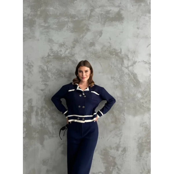 Şerit Detaylı Hırka Pantolon İkili Takım