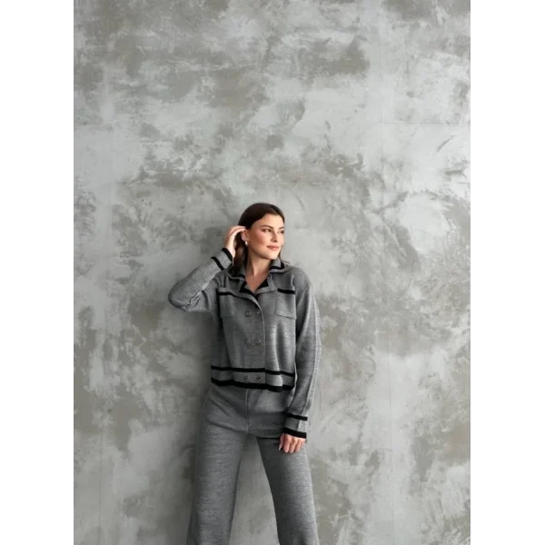 Şerit Detaylı Hırka Pantolon İkili Takım