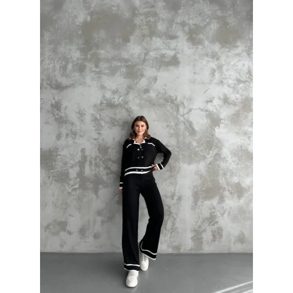 Şerit Detaylı Hırka Pantolon İkili Takım