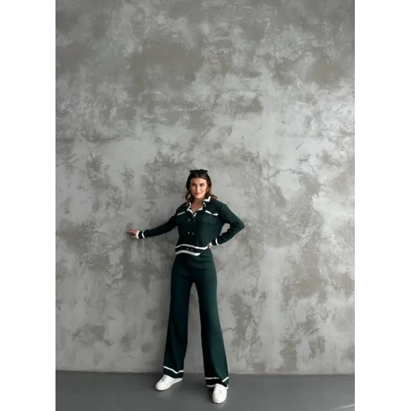 Şerit Detaylı Hırka Pantolon İkili Takım