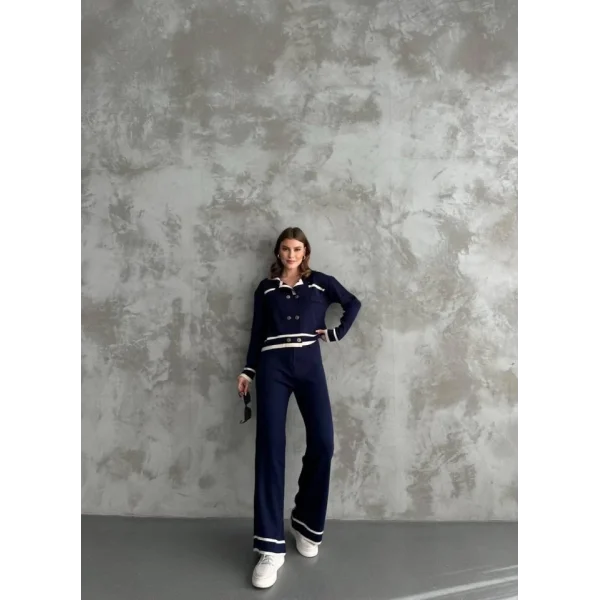 Şerit Detaylı Hırka Pantolon İkili Takım