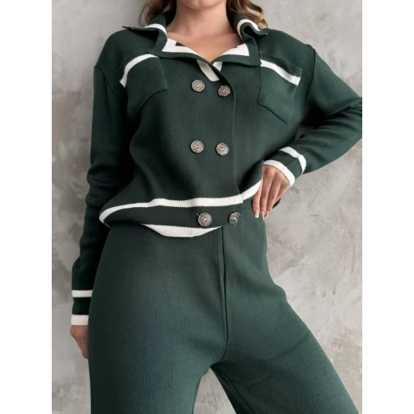 Şerit Detaylı Hırka Pantolon İkili Takım