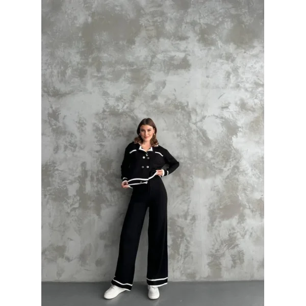 Şerit Detaylı Hırka Pantolon İkili Takım