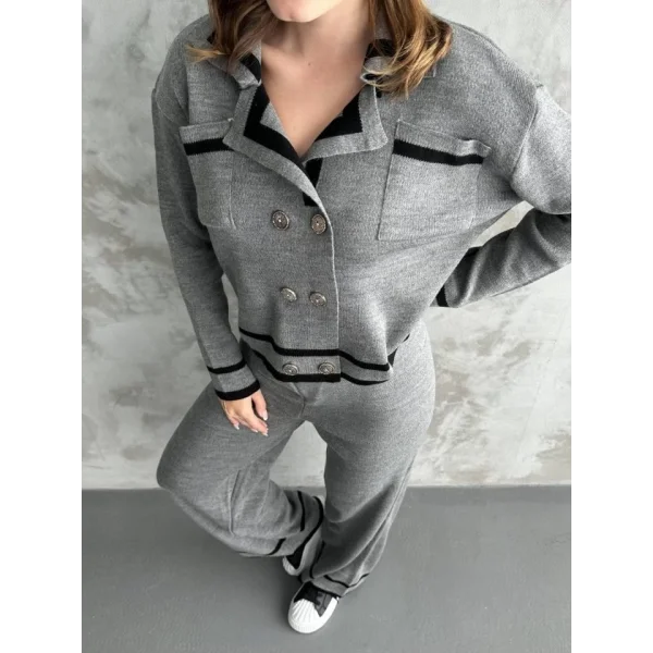 Şerit Detaylı Hırka Pantolon İkili Takım