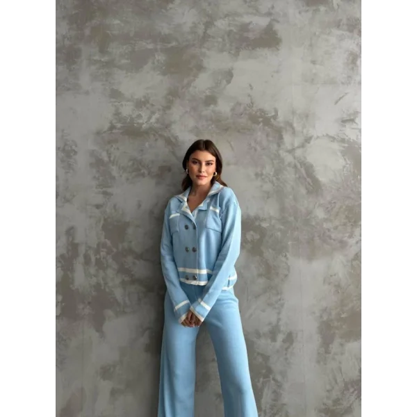 Şerit Detaylı Hırka Pantolon İkili Takım