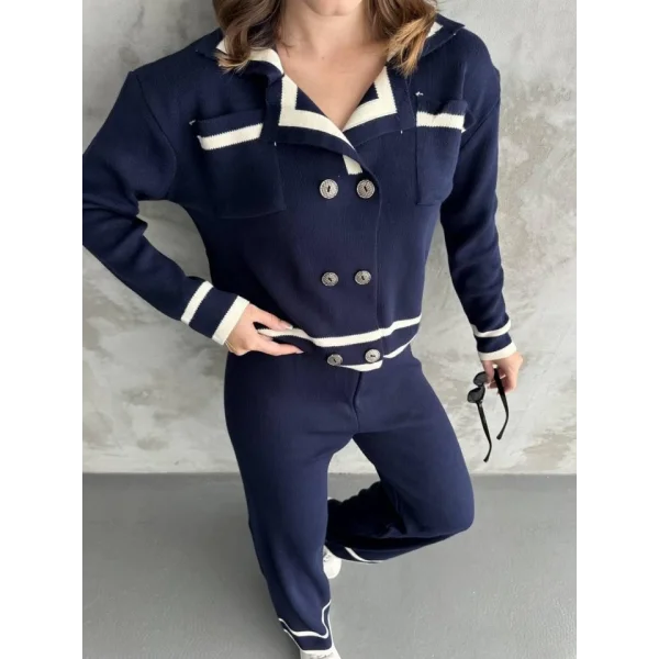 Şerit Detaylı Hırka Pantolon İkili Takım