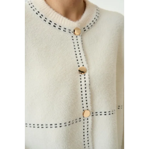 Şeritli Triko HIRKA - Krem-Siyah