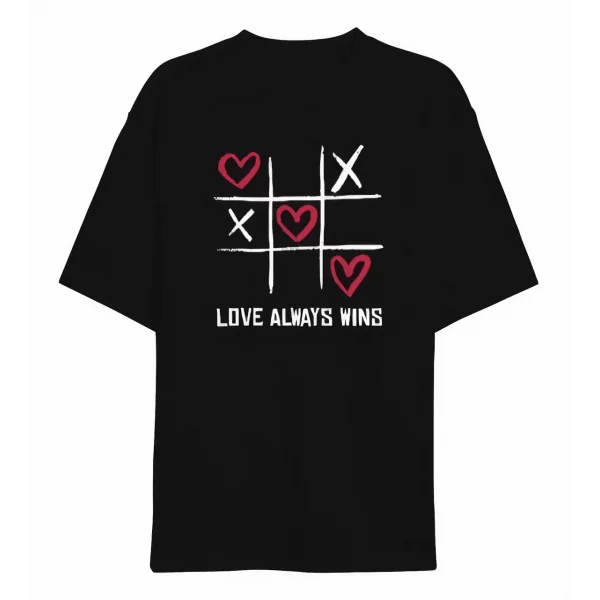 Sevgililer Günü İçin Özel Tasarım Love Always Wıns Baskılı T-shirt - Siyah
