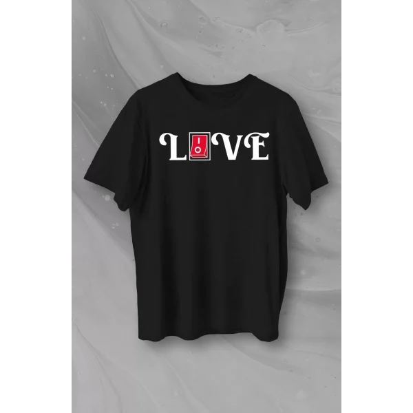 Sevgililer Günü İçin Özel Tasarım Love Baskılı T-shirt - Siyah