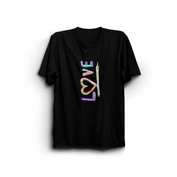 Sevgililer Günü İçin Özel Tasarım Love Baskılı T-shirt - Siyah