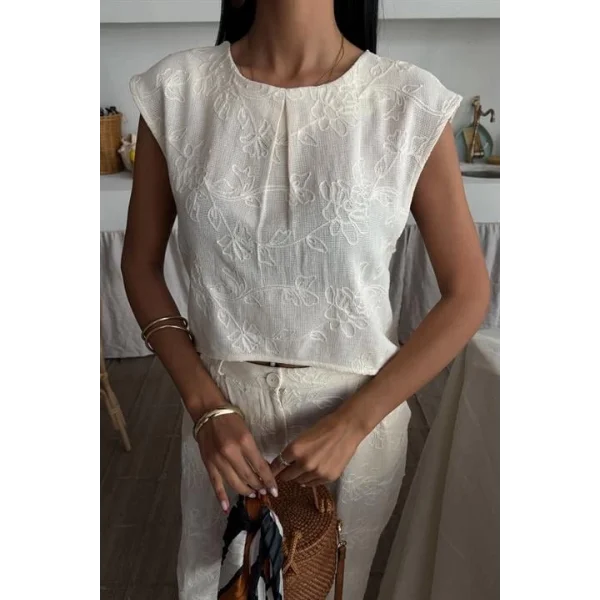 Shalina Süzüne Nakışlı Crop Takım 9796-08