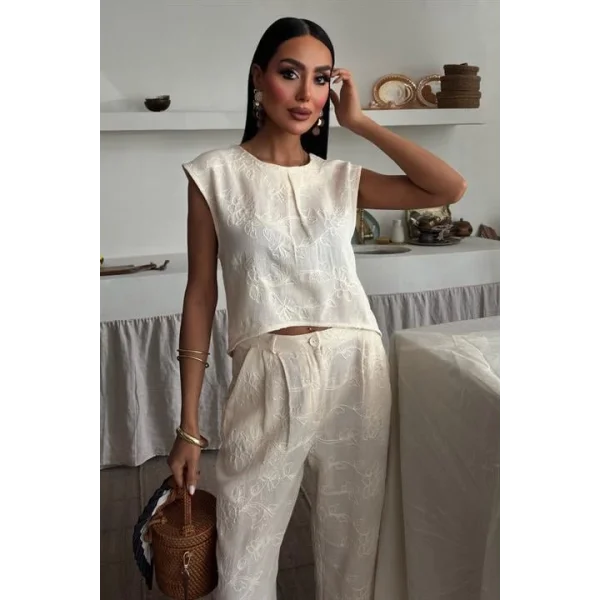 Shalina Süzüne Nakışlı Crop Takım 9796-08